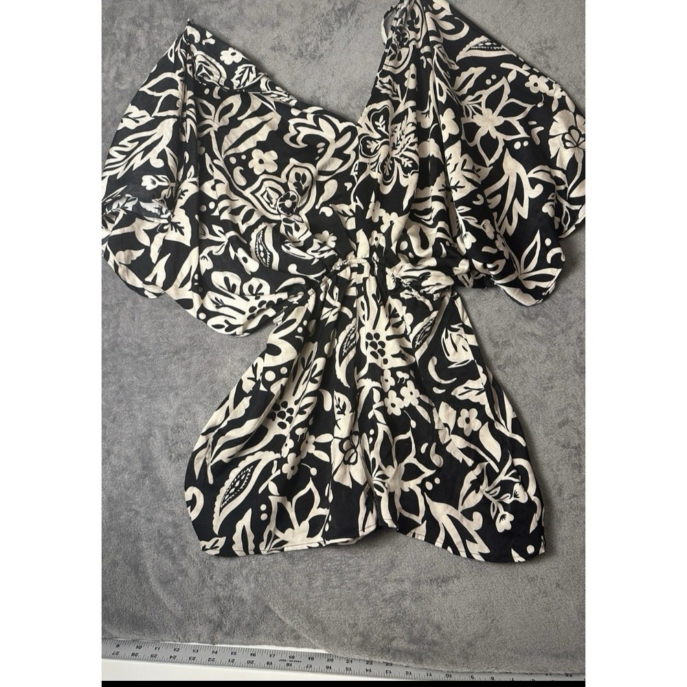 Romper Black Beige White‎ Print Long Sleeve Keyhole Back Womens Large L